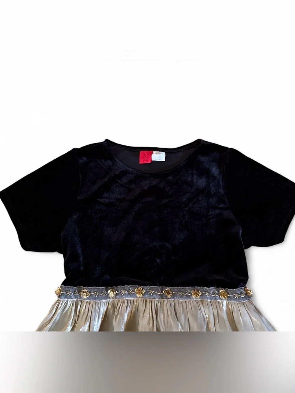 Y2K girls black velvet and champagne shimmer dress